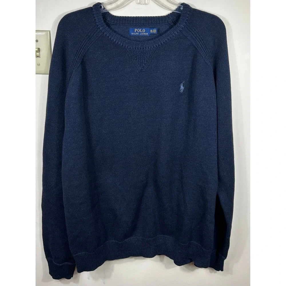 Polo Ralph Lauren Mens Navy Cotton CrewNeck Sweater XXL Classic Preppy Old Money